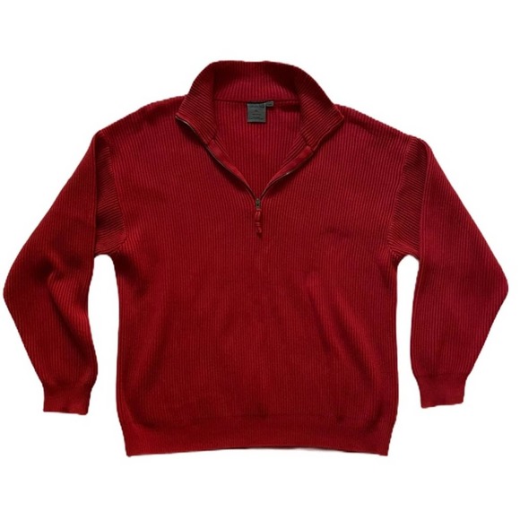 Country Road Ribbed 1/4 Zip-Up Heavy Red Sweater - Picture 1 of 11